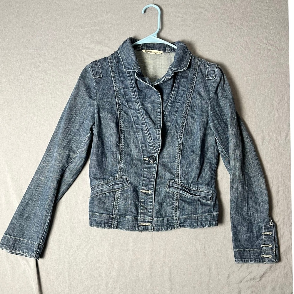 Cabi Jacket Womens S 860 Blue Denim Blazer Stretch Button Down EUC